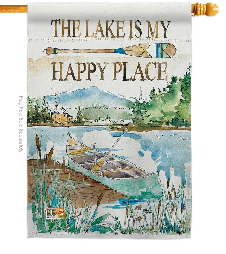 Lake Is Happy Place House Flag