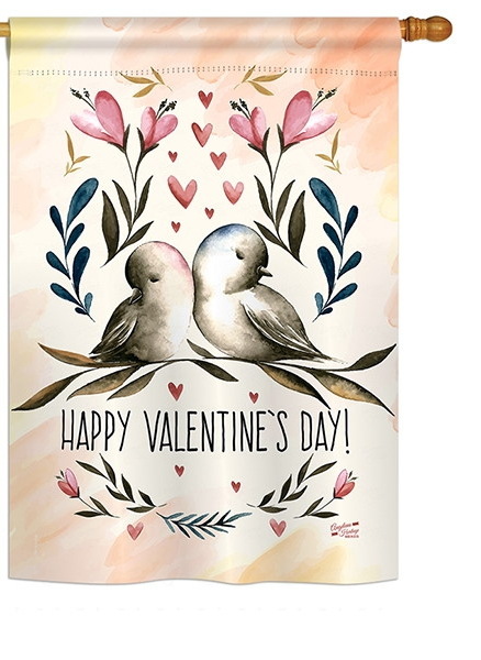Love Birds Valentines House Flag