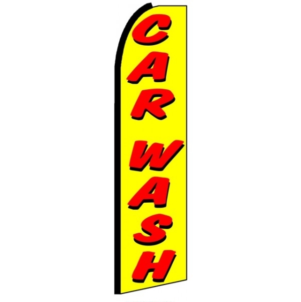 Car Wash (Yellow & Red, Black Sleeve) Feather Flag 3\' x 11.5\'