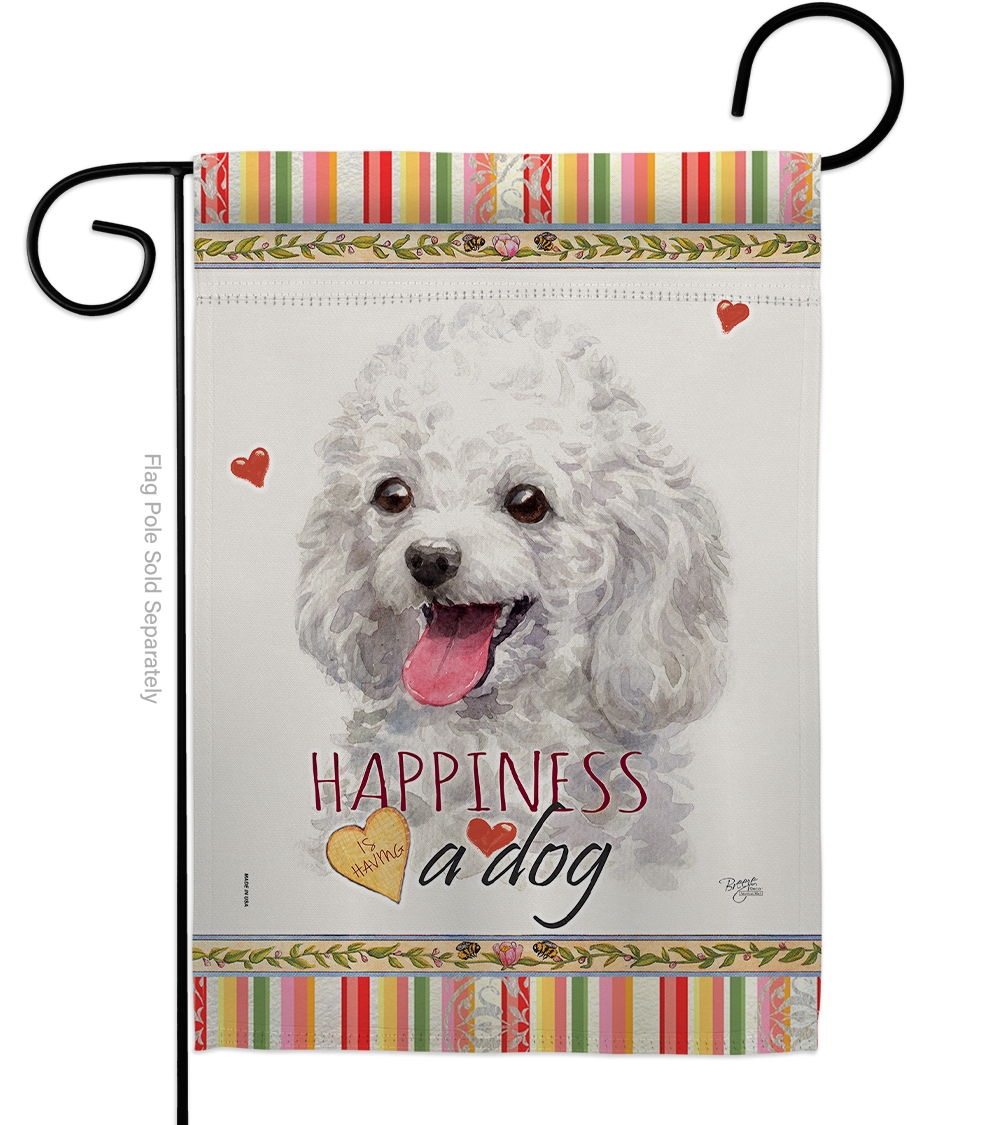 White Poodle Happiness Garden Flag
