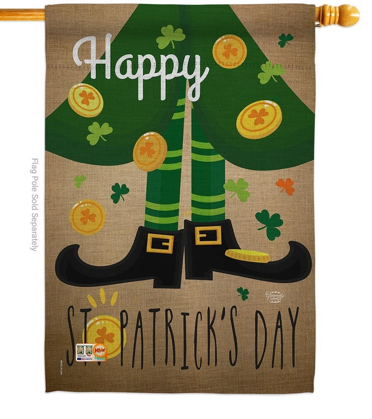 Happy Saint Patrick\'s Day Leprechaun Shoe House Flag