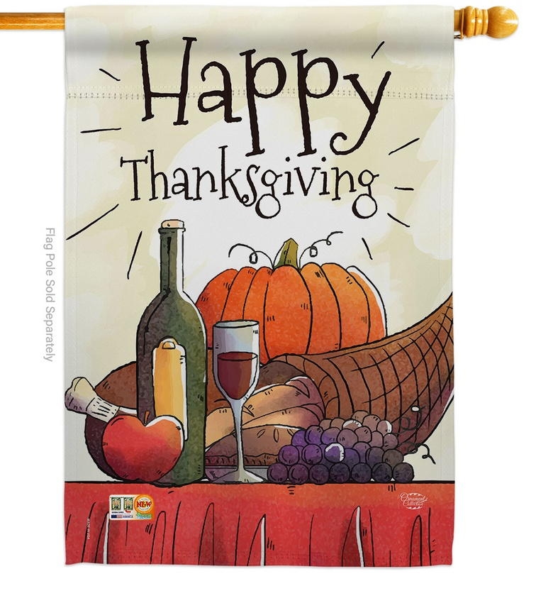 Happy Thanksgiving Feast Table House Flag