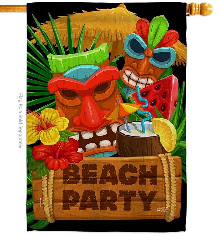 Tiki Beach Party House Flag