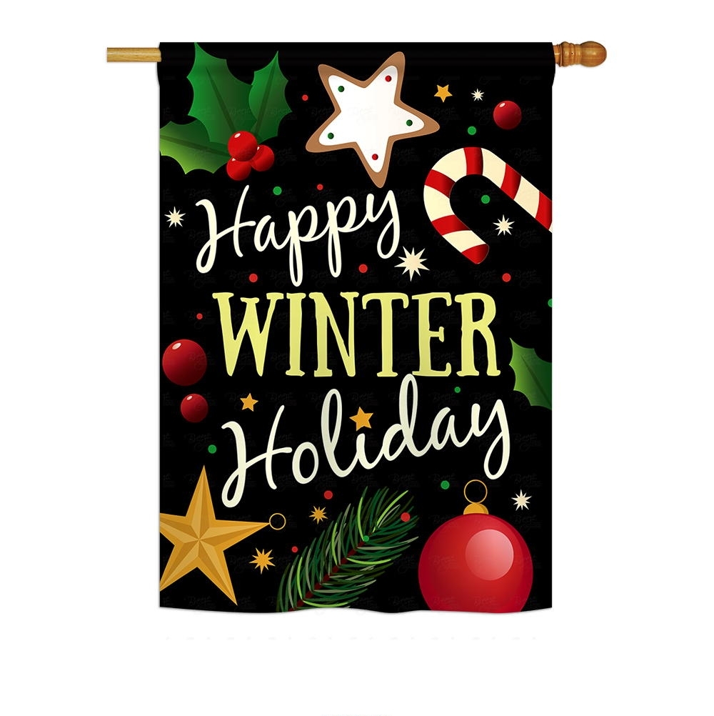 Happy Winter Holiday House Flag