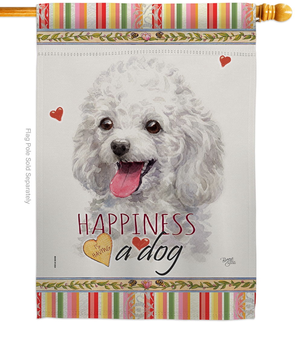 White Poodle Happiness House Flag