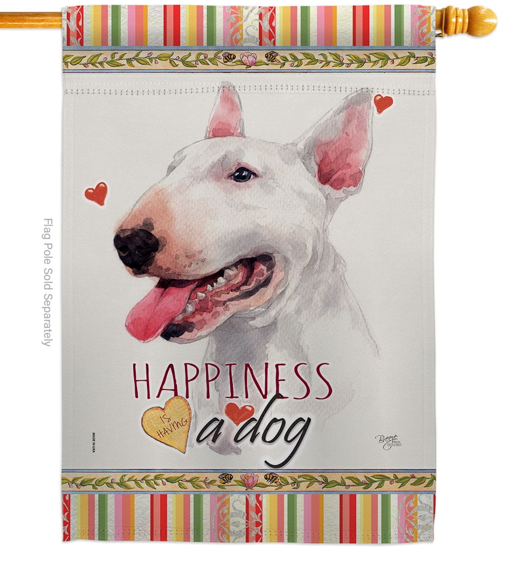 White Bull Terrier Happiness House Flag