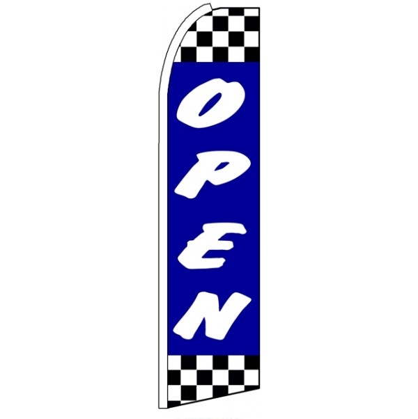 Open (Checkered, Blue & White) Feather Flag 3\' x 11.5\'