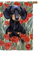 Dachsund In Tulips House Flag