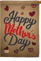 Happy Mother\'s Day Hearts Burlap House Flag