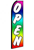 Open (Rainbow, Black Sleeve) Feather Flag 3\' x 11.5\'