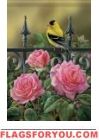 Floral Gate Goldfinch House Flag