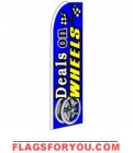 Deals on Wheels (Sideways, Blue) Feather Flag 3' x 11.5'