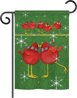 Red cardinals on a garden flag