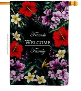 Tropical flowers on a house flag