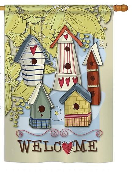 Birdhouse Village House Flag