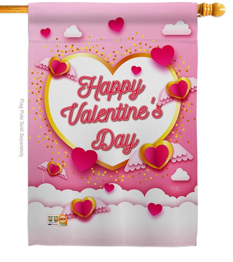 Flying Heart Valentine\'s House Flag