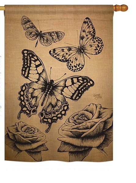 Butterflies Burlap House Flag