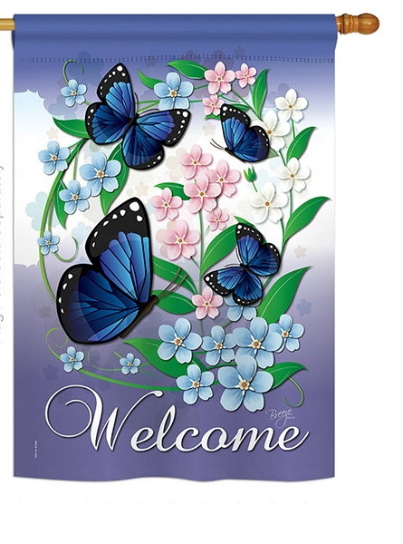 Blue Butterflies House Flag