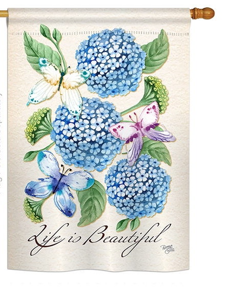 Life is Beautiful Hydrangeas House Flag