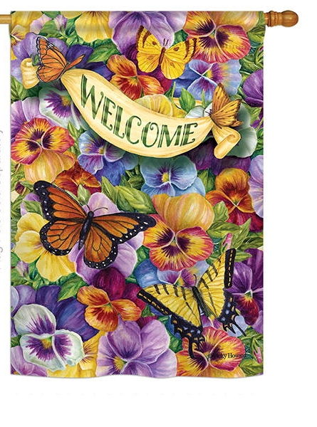 Pansies with Butterflies House Flag