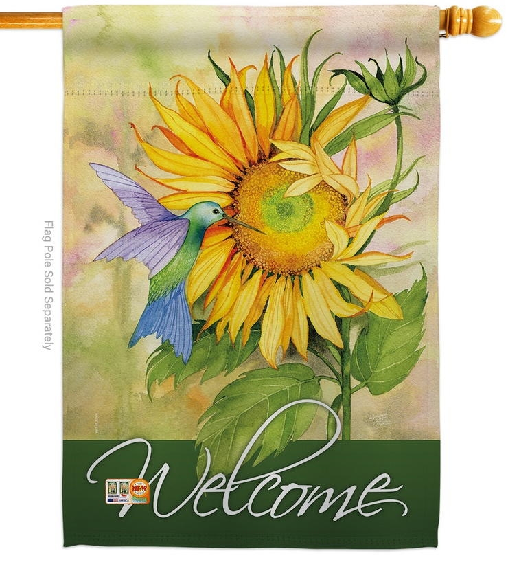 Sunflower With Hummingbird House Flag