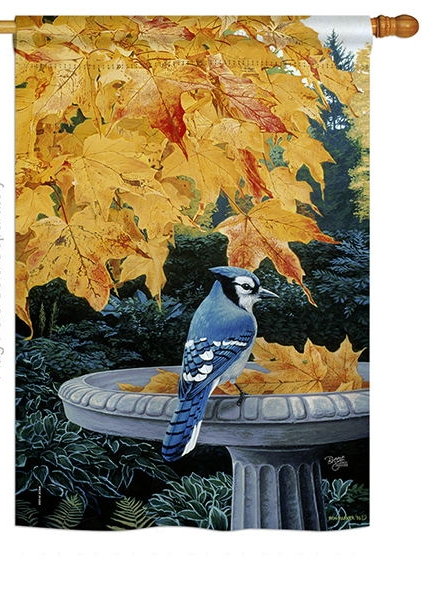 Autumn Birdbath House Flag