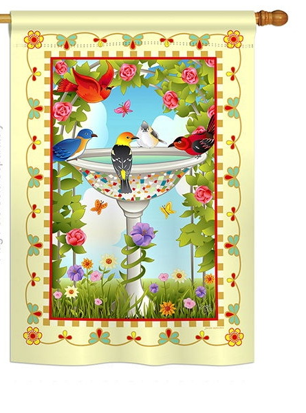 Bathing Birds Ivory House Flag