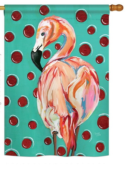 Polka Dot Flamingo House Flag