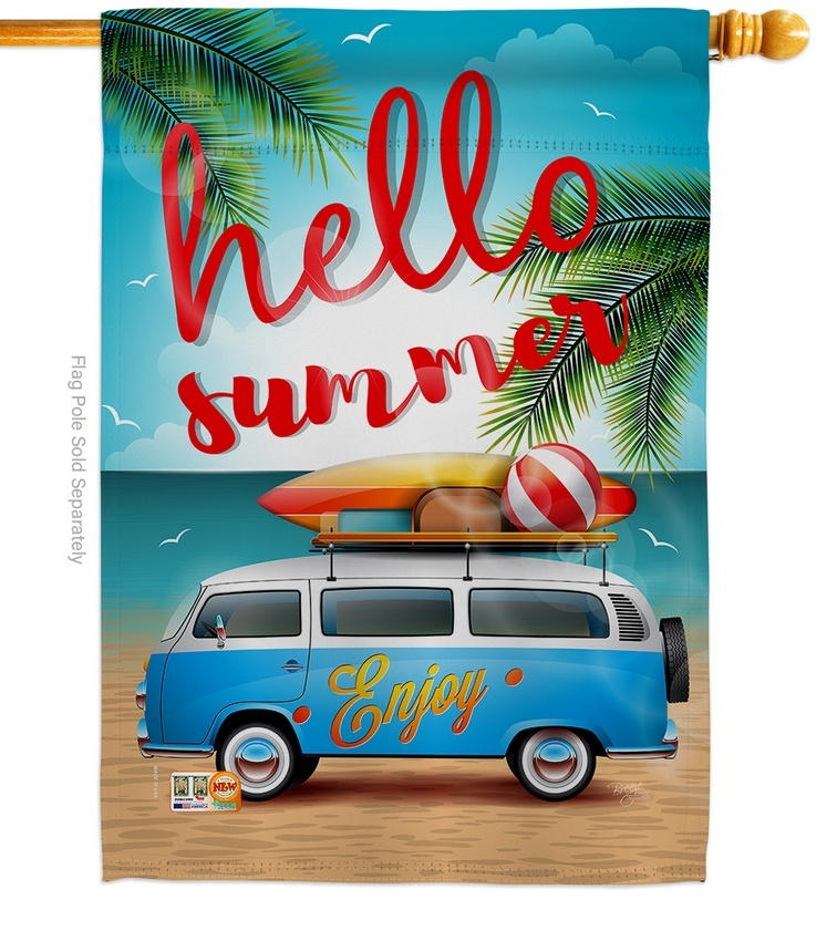 Hello Summer Enjoy Bus House Flag