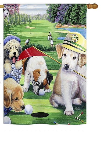 Golfing Puppies House Flag