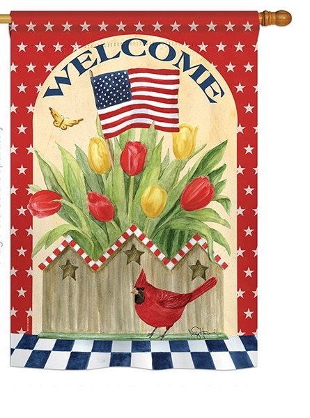 Patriotic Flowers House Flag