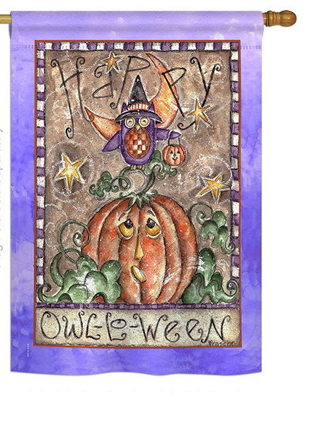 Happy Owl Lo Ween House Flag