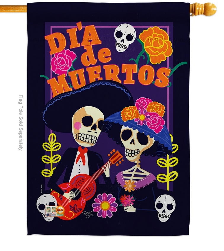 Dia De Muertos Couple House Flag