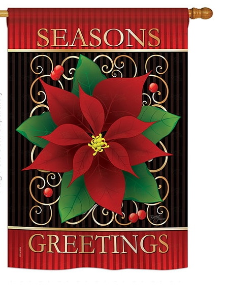 Seasons Greetings Poinsettia House Flag