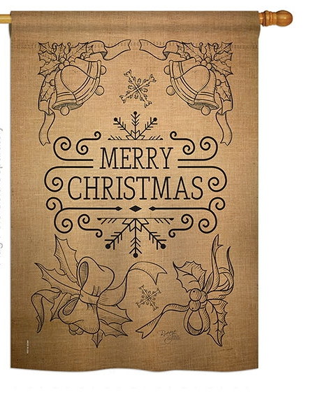 Merry Christmas Bells Burlap House Flag