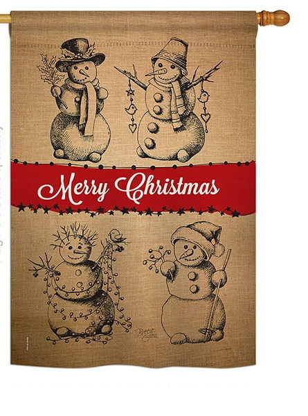 Snowman Fun Burlap House Flag