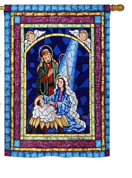 Stained Glass Nativity House Flag