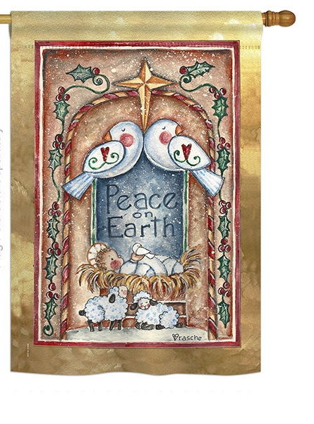 Peace on Earth Doves & Nativity House Flag