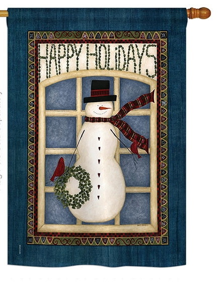 Happy Holidays Snowman House Flag