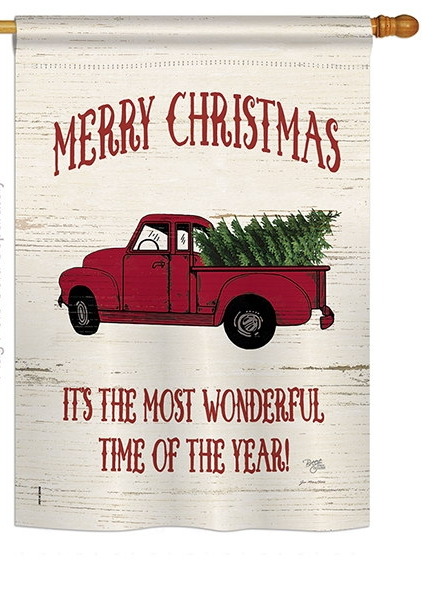 Merry Christmas Vintage Truck House Flag