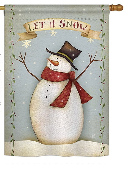 Let It Snow Happy Snowman House Flag