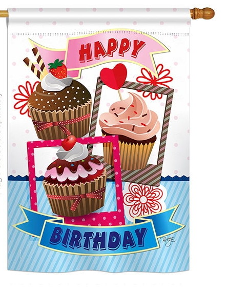 Birthday Cupcake House Flag