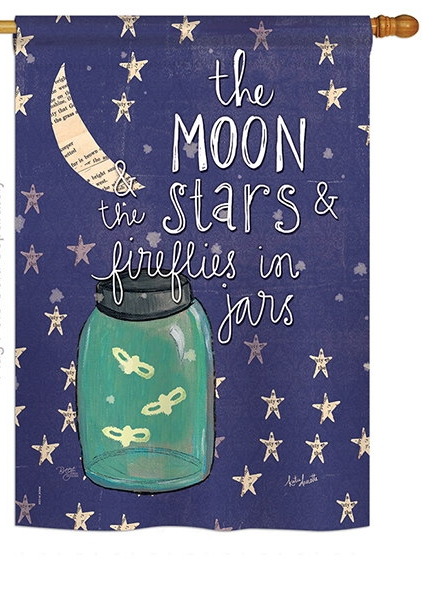 Moon Stars Fireflies Jars House Flag