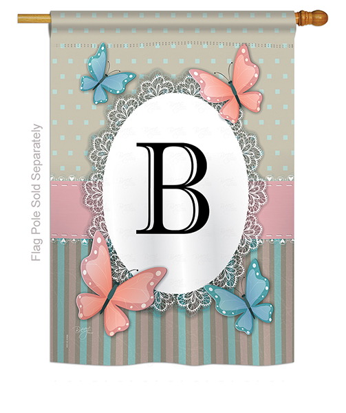 Butterflies B Monogram House Flag