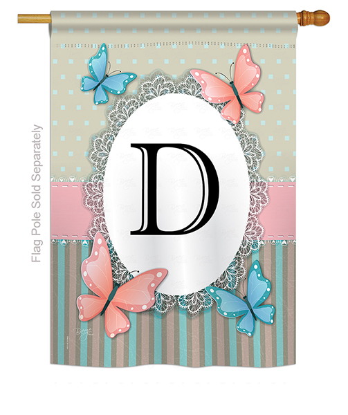 Butterflies D Monogram House Flag