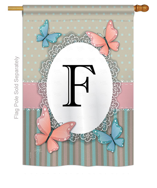 Butterflies F Monogram House Flag