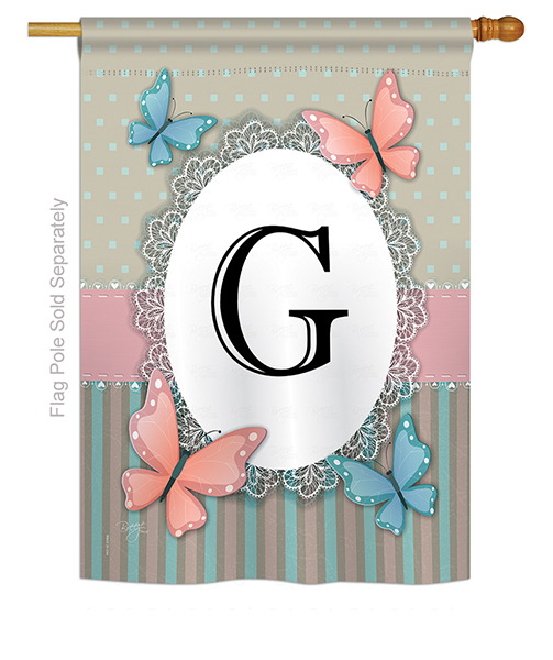 Butterflies G Monogram House Flag