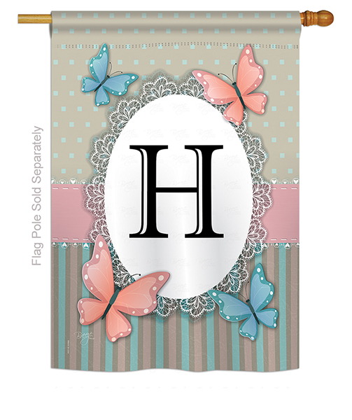 Butterflies H Monogram House Flag