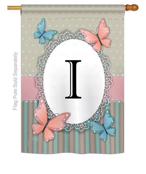 Butterflies I Monogram House Flag