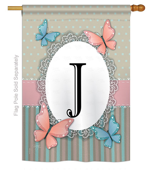 Butterflies J Monogram House Flag